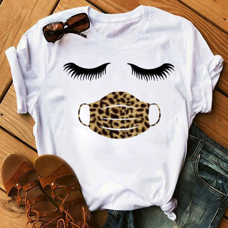 Leopard mask eyes lashes ladies short sleeves