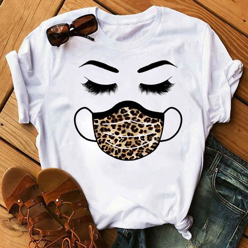 Leopard mask eyes lashes ladies short sleeves