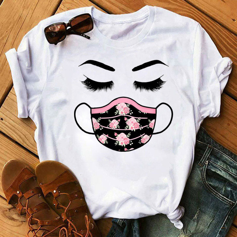 Leopard mask eyes lashes ladies short sleeves