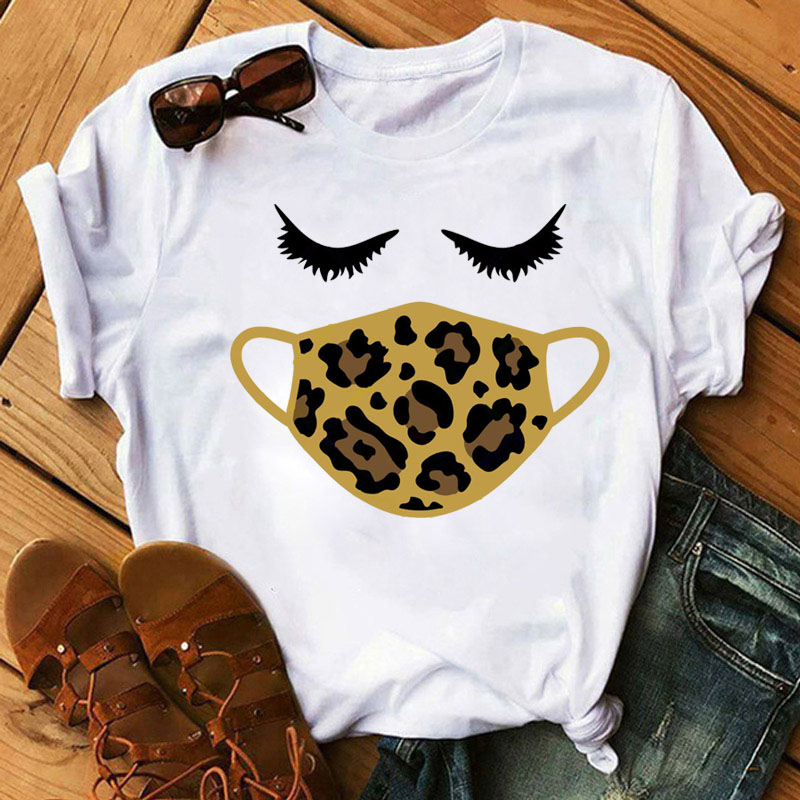 Leopard mask eyes lashes ladies short sleeves