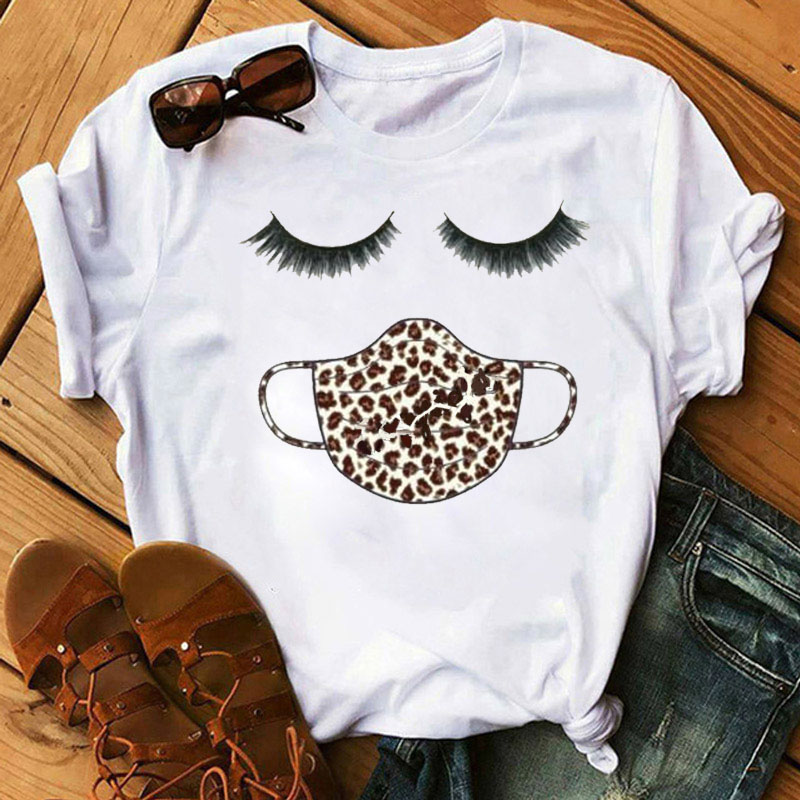 Leopard mask eyes lashes ladies short sleeves