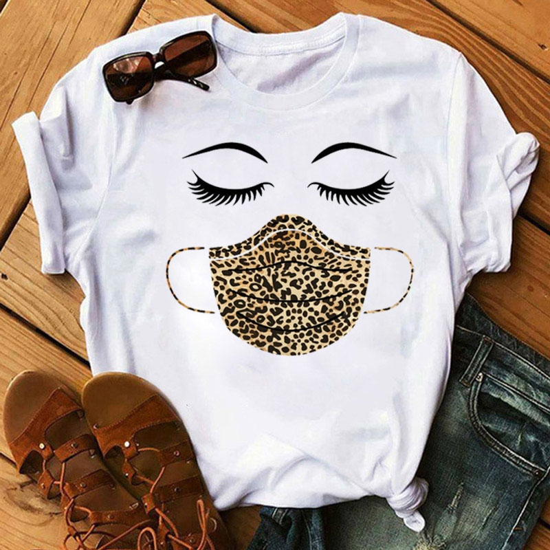 Leopard mask eyes lashes ladies short sleeves